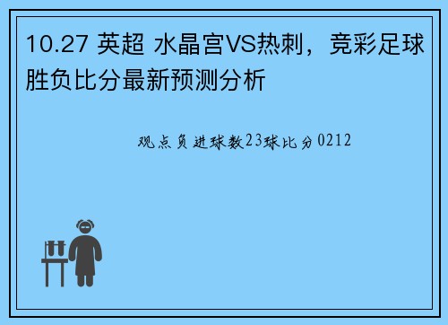 10.27 英超 水晶宫VS热刺，竞彩足球胜负比分最新预测分析
